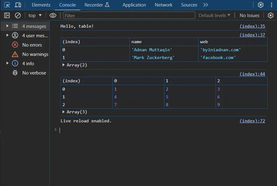 console.table()