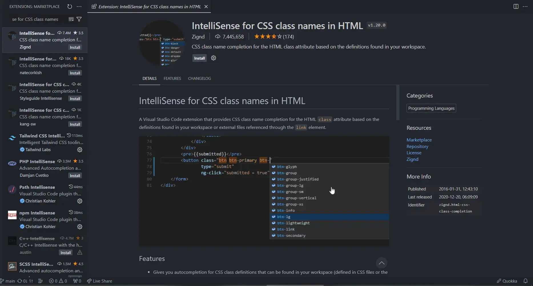 IntelliSense For CSS Class Names